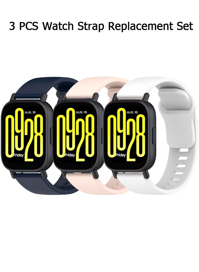 Wffo 3 Pcs Silicone Strap Compatible with Redmi Watch 5 Active/Redmi Watch 5 Lite - Soft Silicone Breathable Strap Sport Band for Men Women (Light Pink/White/Ink Blue) - Image 1